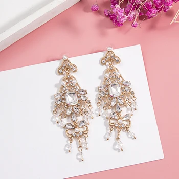 

Korean Baroque Vintage Rhinestone Geometric Drop Earrings Long Dangle Earrings Fashion Pendientes Jewelry for Women 6B1003
