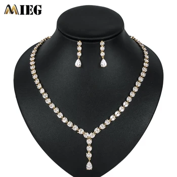 

MIEG Brand Teardrop Crystal Cubic Zirconia Jewelry Set High Quality Gold Color Plated Zirconia Necklace and Earring