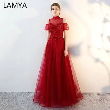 

Lamya 2020 New Elegant Lace Prom Long Evening Dresses Party Gowns Appliques a Line Vestido Beading Banquet Formal Sleeveless