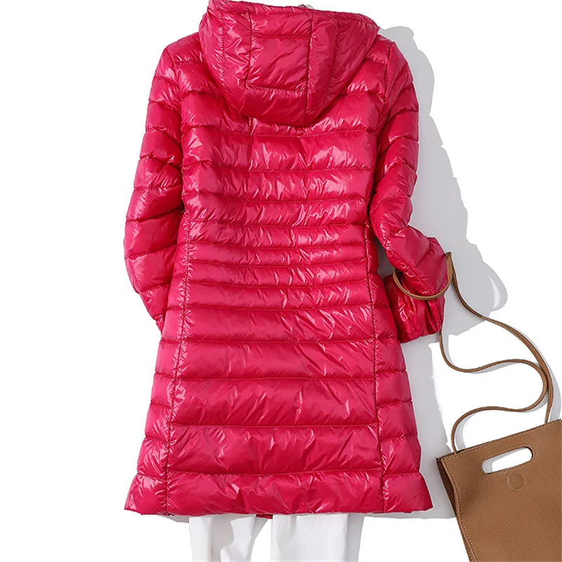 Sanishroly S-7XL Winter Women Midi Long Hooded Jacket Ultra Light Down Coat Parka Female White Duck Down Outerwear Plus Size 735