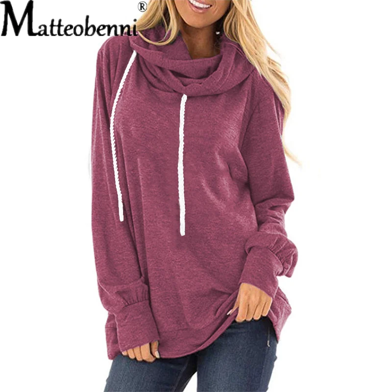 2021 Autumn Winter New Tops Pullover Draw String Hooded Long Sleeve Women's Sweatshirt Solid Loose Casual Female Hoodies Basic