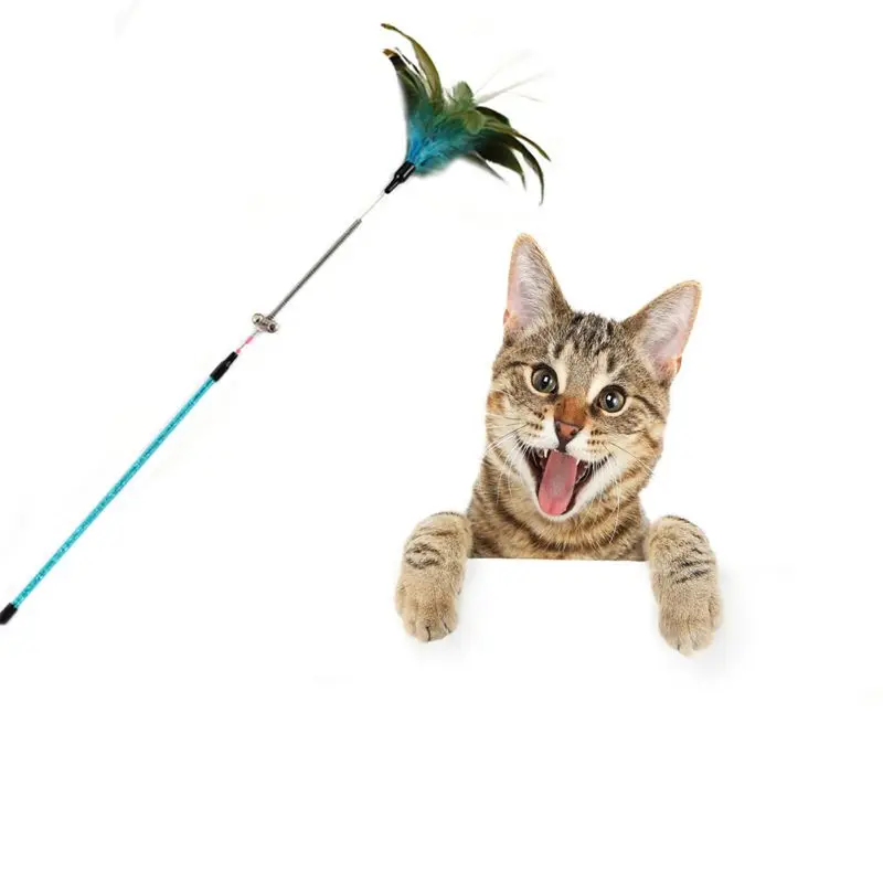 Игрушка-палочка с перьями, пружинная игрушка для кошек, игрушка-палочка, колокольчик, игровая палочка с бусинами, интерактивный питомец, котенок, собачья палочка, товары для обучения