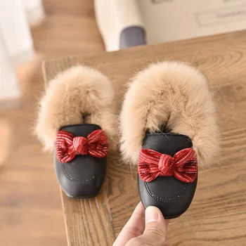 

Fashion Girls Leather Plus Velvet Warm Plush Boots For Girls Children'S Kids Boots Winter Bowtie Boots For Girls Baby Girl Shoes
