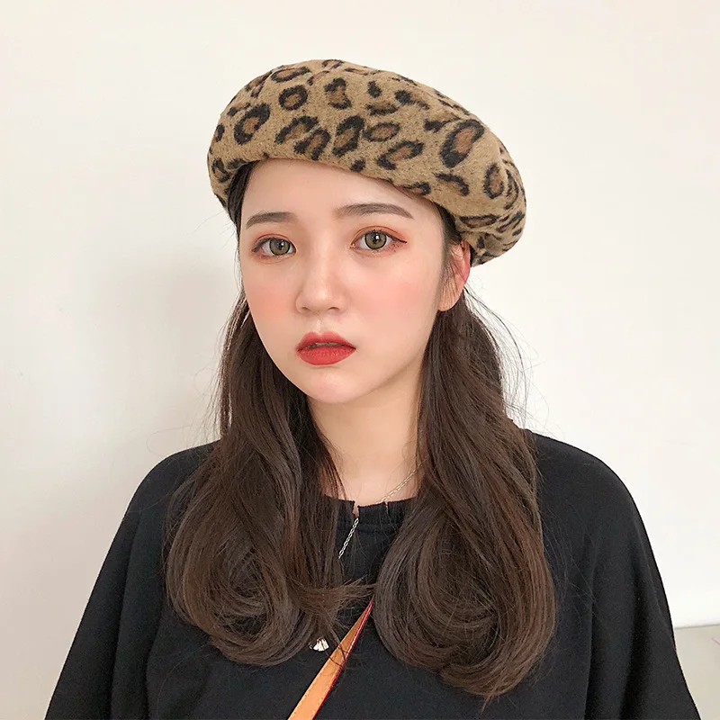 

CHIC Beret Women's Fashion Leopord Pattern Retro Korean-style Autumn And Winter Days Painter Cap Simple Versatile Bud Octagonal