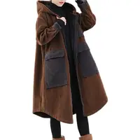 Vintage Corduroy Big Pockets Hooded Cotton-padded Jacket Women's Fall/Winter 2021 New Loose Large Size Windbreaker Coat F937