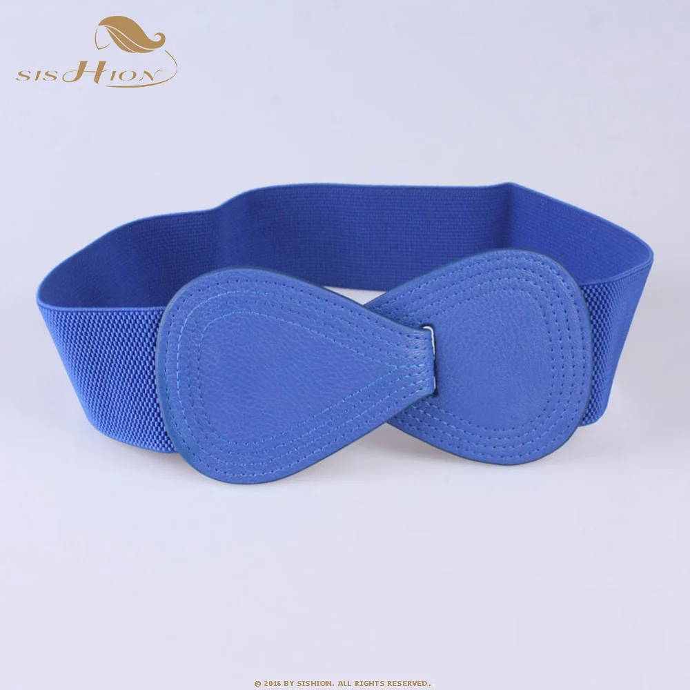 Blue SISHION Мода Красный эластичный пояс Широкий Пояс женская черная резинка с бантом пояса для женщин SP0361 - Цвет: Blue