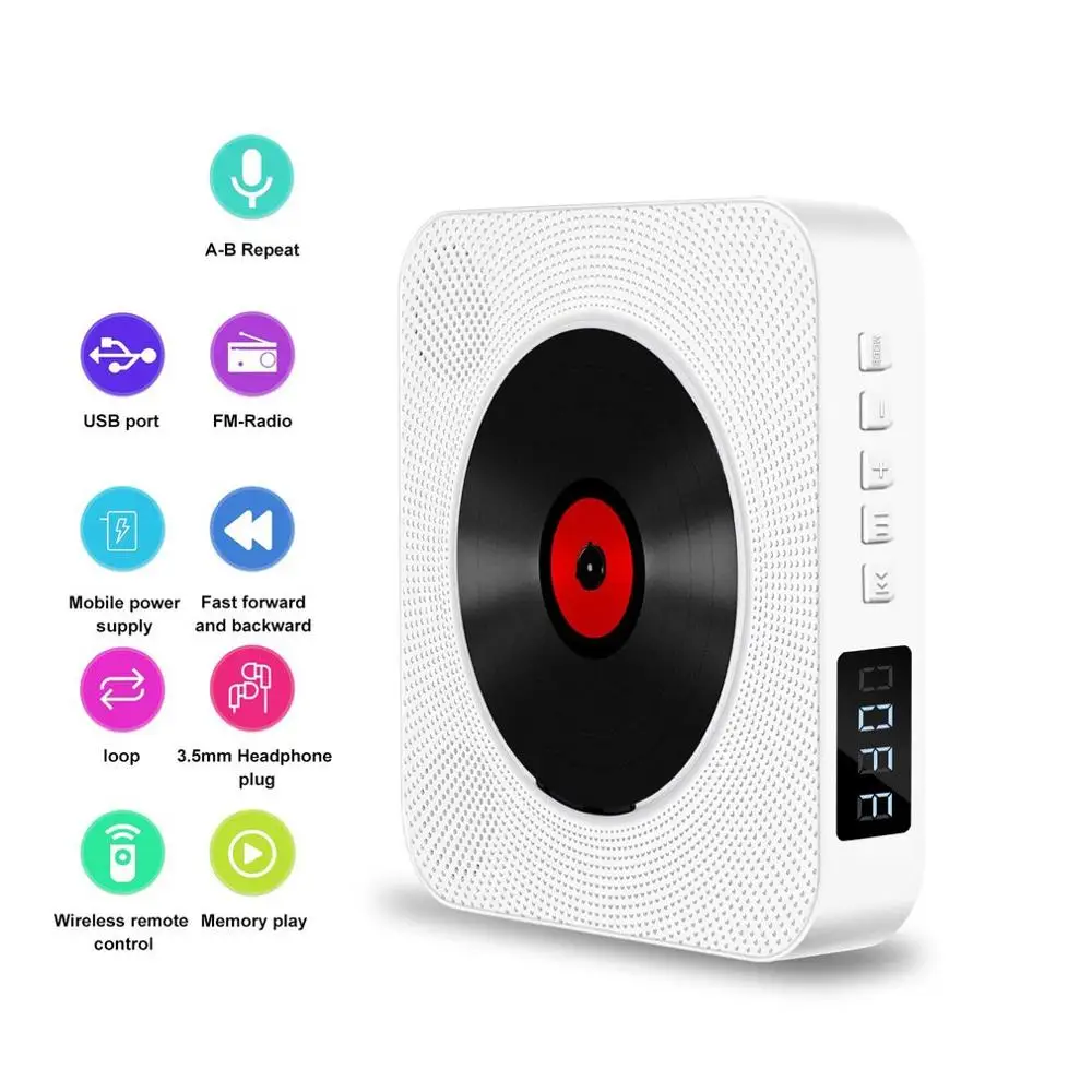 

CD Player Wall Mountable Bluetooth Portable Home Audio Box with Remote Control FM Radio Built-in HiFi Speakers MP3