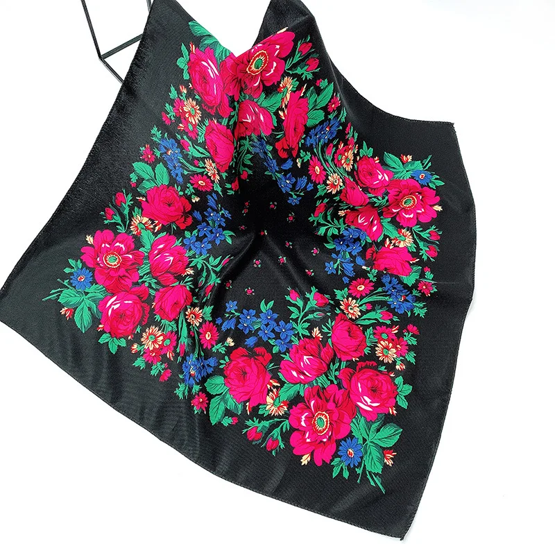 Hijab Headscarf Sets For Women National Printed Small Scarf Shawl Luxury Female Floral Bandana Ladies Kerchief Wraps Square 70cm