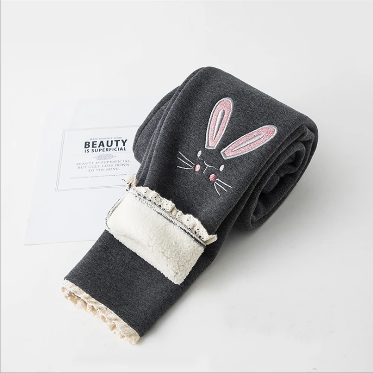 bunny deep grey Штаны для девочек зимние детские плотные штаны для девочек с флисовой подкладкой штаны для мальчиков теплые хлопковые длинные узкие штаны осенние джинсы для подростков, 3/8/10/для детей 12 лет - Цвет: bunny deep grey