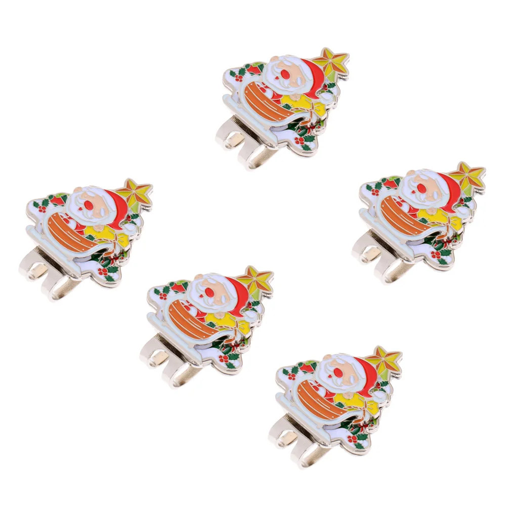 Premium 5 Pieces Santa Claus Magnetic Hat Clip Golf Ball Markers Golfer Christmas Gift Presents