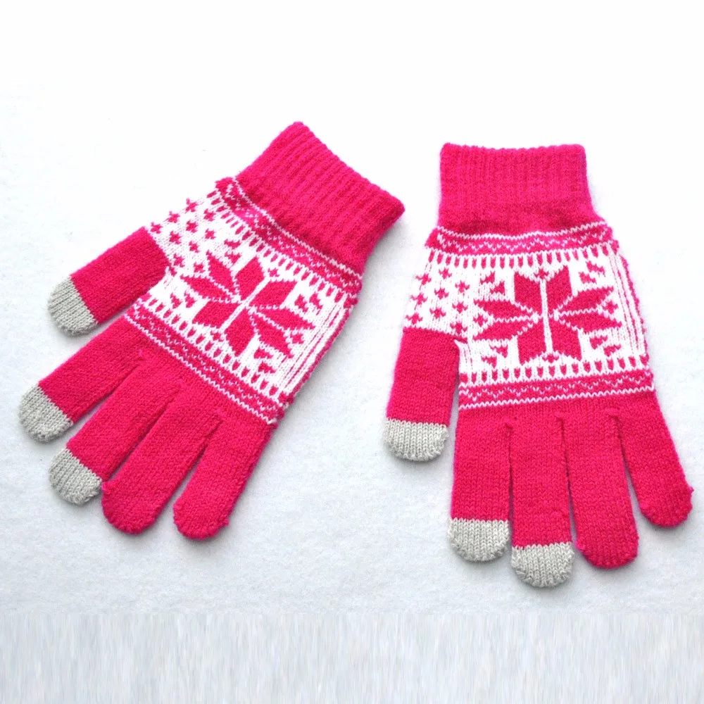 Модные мужские и женские зимние перчатки с надписью, кепки для активных смартфонов, вязаные мягкие перчатки для экрана, тактические перчатки, Handschoenen - Цвет: Розово-красный