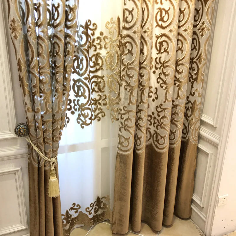 

High-grade Flannel Laser Embroidery In Europe and China Curtains for Living Dining Room Bedroom.