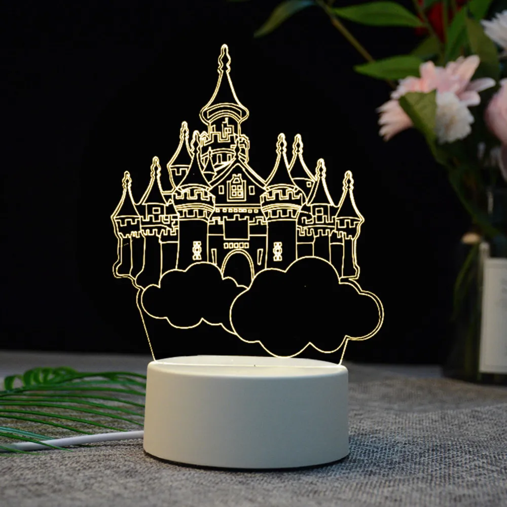 3d Usb акриловый ночник для спальни, светодиодный Настольный светильник, украшение для стола, медузы, архитектурная настольная лампа, подарок, теплый белый светильник, домашний декор - Испускаемый цвет: D