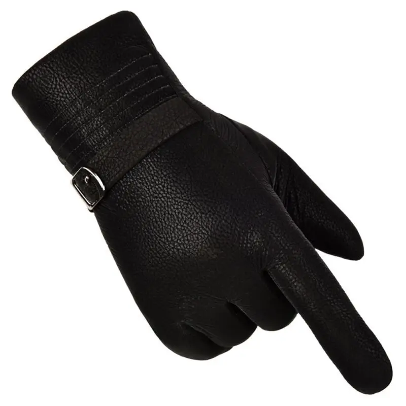 B1 Cycling Gloves Winter Plus Velvet Thick Mens Riding PU Leather Touch Screen Gloves Outdoor Windproof Warm Leather Gloves - Цвет: B1