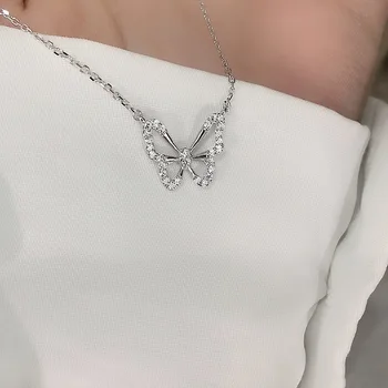 925 Sterling Silver Butterfly Necklace With Zircon Shining Animal Choker Party Gift For Ladies Fashion Jewelry SNK031