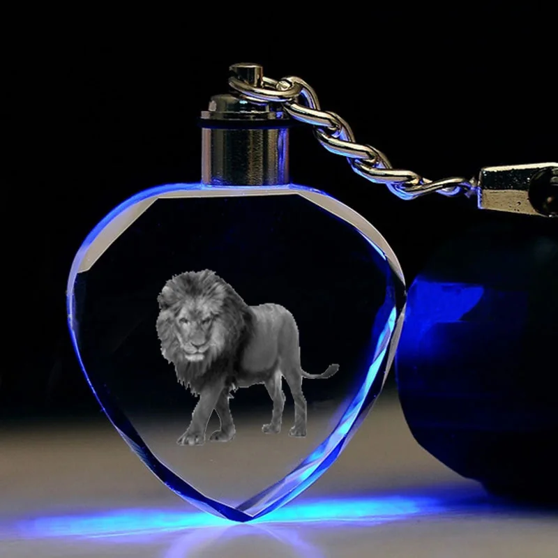 lion Брелок для ключей с изображением животных из мультфильмов панда Лев Слон коала кенгуру носорог кулон ювелирные изделия в форме сердца хрустальный брелок милый забавный - Цвет: lion