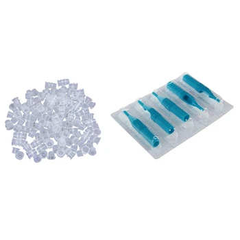 

50 x 7RT Blue Disposable Tattoo Machine Nozzle Tube Tips & 200 Plastic Medium Tattoo Ink Cups Caps Holder Supplies