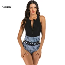 Lunamy, классический черный сдельный купальник, женский купальник, сексуальный, без рукавов, боди, высокая горловина, пляжная одежда, купальник для женщин