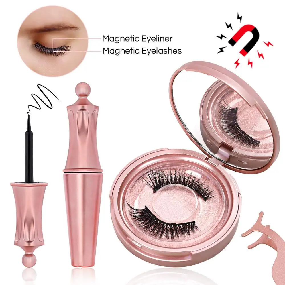 

Magnetic Eyeliner Eyelashes Kit Magnetic 3D Eyelashes & Liquid Eyeliner with False Lashes Eyelash Curler Reusable Falses Eyelash