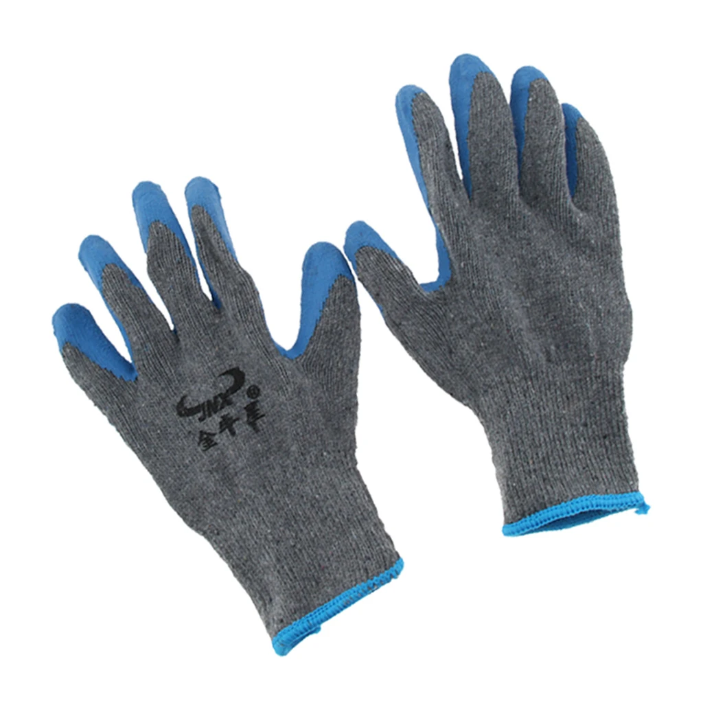 New Men Textured Rubber Palm Work Garden Wrist Glove Cotton-Polyester Blues