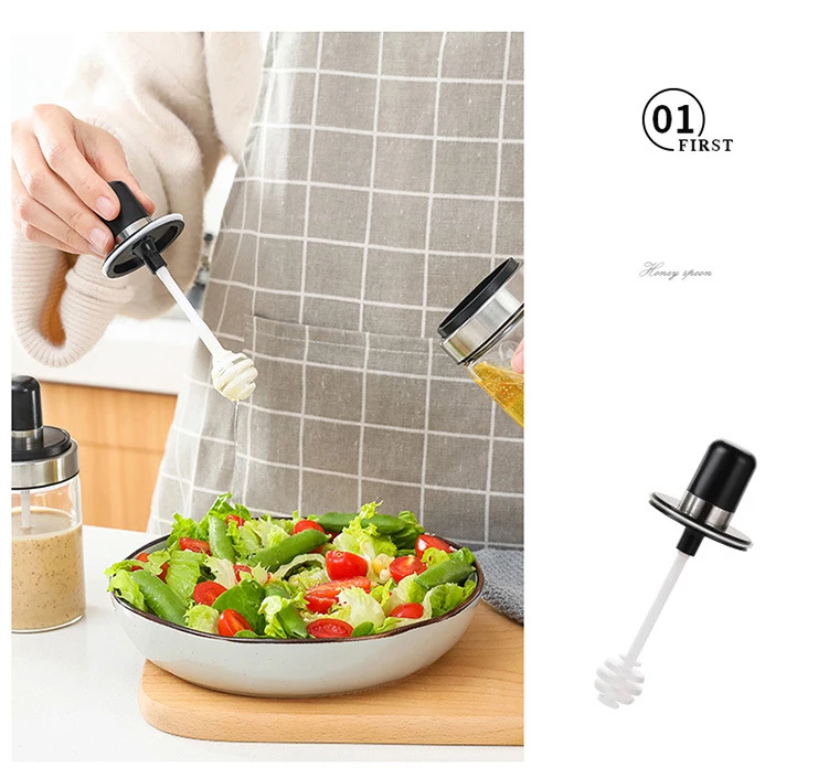 Kitchen Spice Bottle Seasoning Box Kitchen Oil Storage Bottle Jars Transparent Glass BBQ Honey Salt Pepper Cumin Powder Box Set
