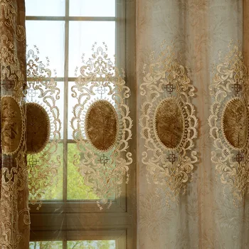 

European Shernier High-glazed Suede Embroidered High-grade Luxury Curtains for Living Dining Room Bedroom.