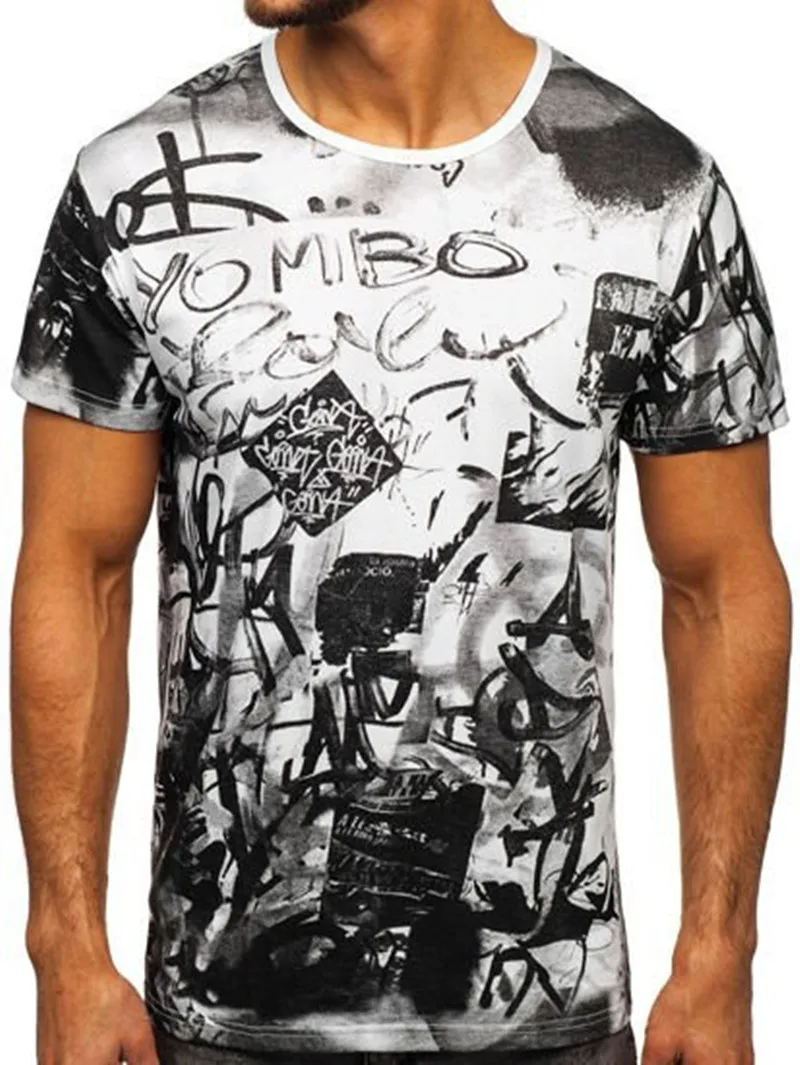 

2020 New Men's T-shirt Casual Monogram Printed Round Neck Short-sleeved T-shirt Men's 3D Printed T-shirt