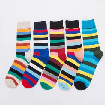 

Colorful Striped Men Sock Standard Happy Men's Socks Patchwork Unisex Casual Crew Sox Adult Cotton Classic Autumn Winter Sokken