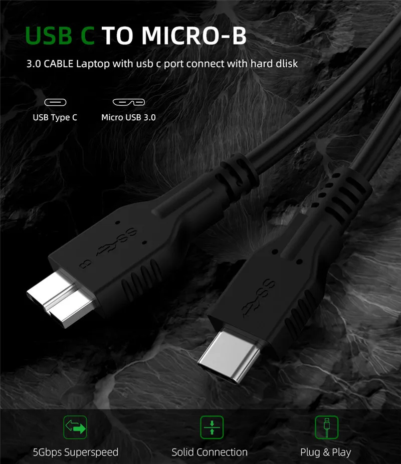USB 3,1 type C к USB 3,0 Micro B Штекерный Кабельный соединитель быстрая Синхронизация данных Шнур для Macbook внешний жесткий диск ПК USB C кабель