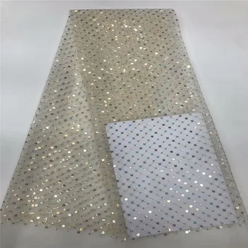 

African Sequins Net Lace Fabric 2020 white/gold High Quality French Mesh Lace Fabric Nigerian Tulle Lace Fabrics For Wedding
