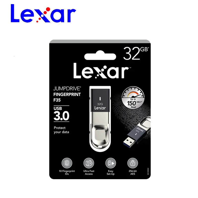 Оригинальный металлический флэш накопитель Lexar 32 ГБ 64 128 сканер отпечатка пальца