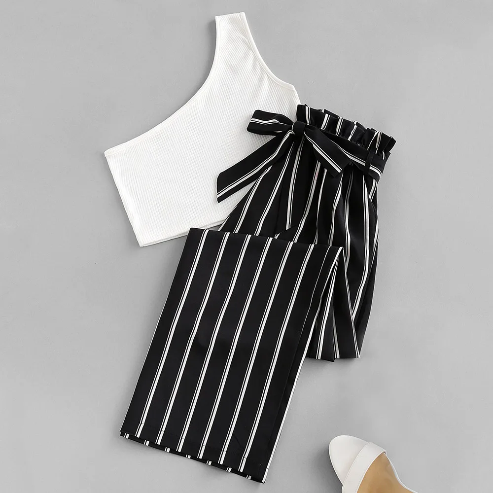 Womens 12-Piece Wide Leg Gaucho Stripe Long Pants