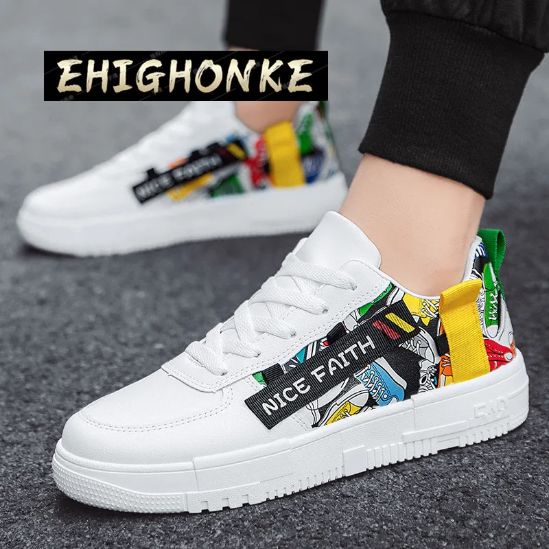 

Youth Summer New Trend Printing Men 's Waterproof Board Shoes Large Size Graffiti Casual Sports Non-slip High-quality PU Leather
