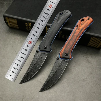 

Damascus Blade Outdoor Wood Handle Folding knives outdoor Survival Knife Camping Hunting Military 58-59hrc Free Shipping