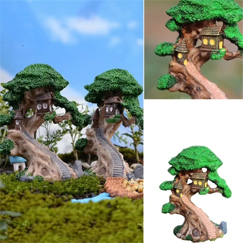 Garden Ornament Old Fairy Tree House Home Miniature Figurine Mini Fairy DIY