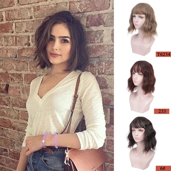 

MUMUPI Short Wavy chic Synthetic Wigs for Black Women African American Hair Purple Wigs with Bangs Heat Resistant Cosplay Wig