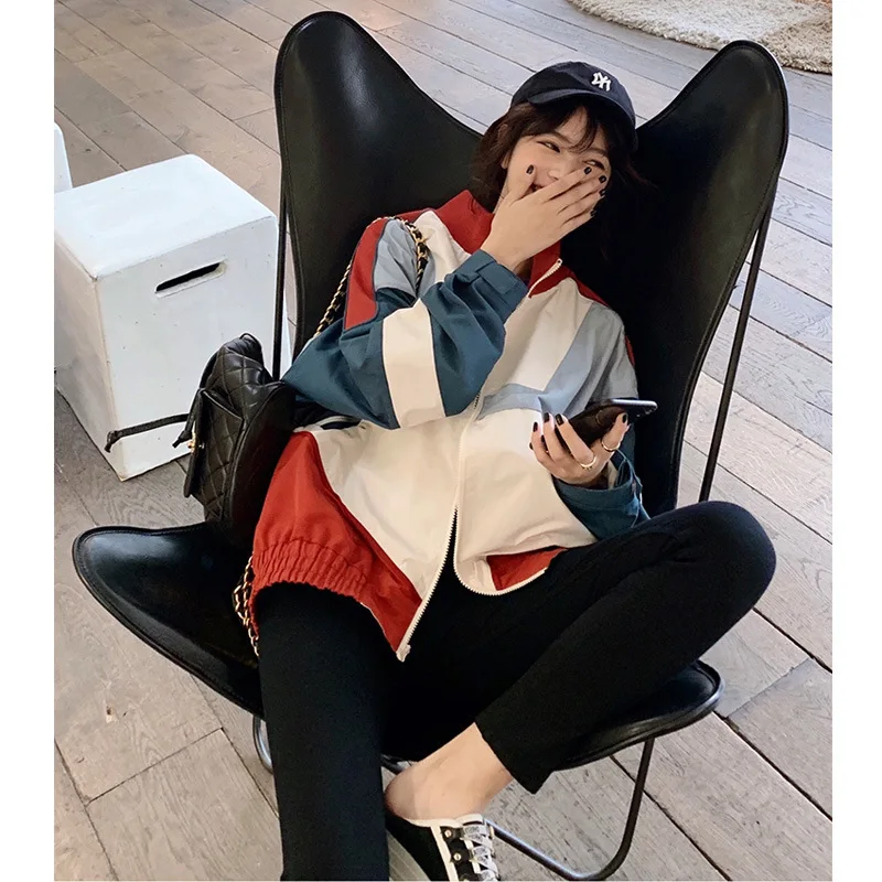 

Contrast Color Baseball Uniform Women's Spring And Autumn 2019 Trend Line Sports Jackets Students Loose-Fit BF Casual Workwear H