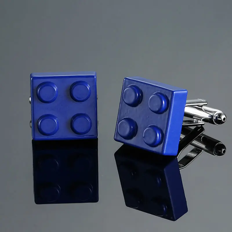 Crystal Cufflinks Brass Material Silvery Laser Pattern Building Block Cufflink Men's French Shirt Cufflinks