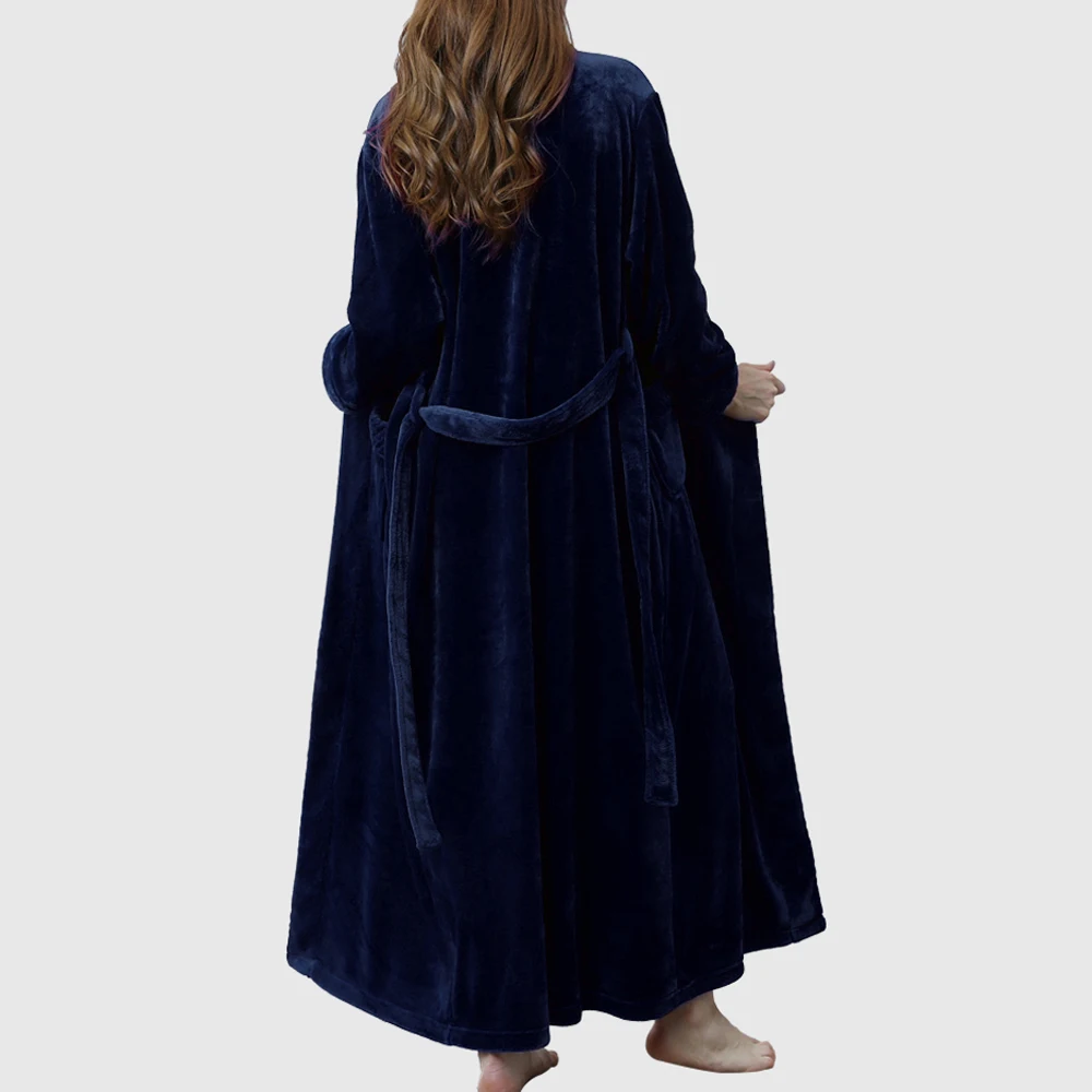 Осенний флисовый банный халат, Свободные теплые зимние пояса, одежда для сна с карманами, очень Длинный пеньюар, Femme, повседневный халат из сатина