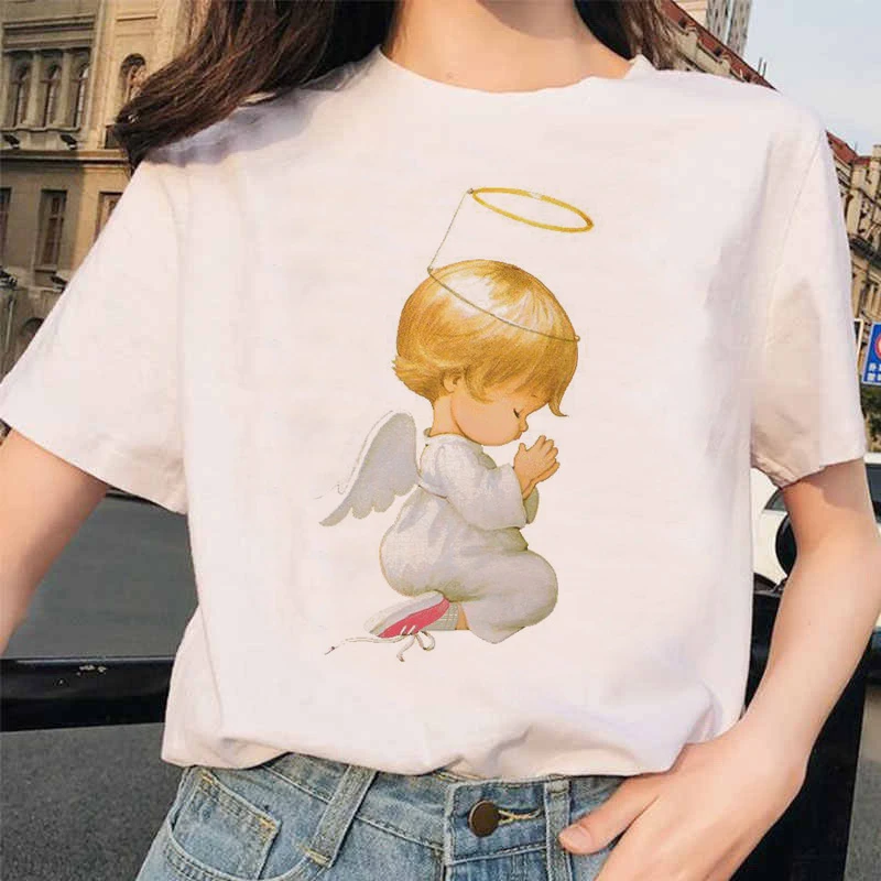 Angel 90s модная футболка женская Kawaii печать с коротким рукавом o-образным вырезом Футболка винтажная мода Ullzang футболки с забавным принтом женская - Цвет: 5554