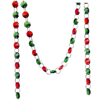 

7 Feet Red Green Glass Crystal DIY Iridescent Garland 100PC 14MM Crystal Beads Strand Octagonal Bead Chain Party Wedding Decor