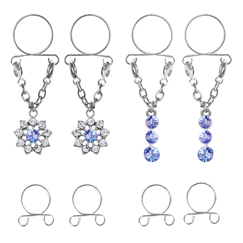 8 Pack Crystal CZ Clip on Fake Nipple Rings, Non Pierced Nipple Studs Rings Shield Body Jewelry for Women Girls