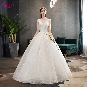 

White Wedding Dresses 2020 Lace Luxury Tassel Bridal Ball Gowns V-neck Floor-Length Lace-up Wedding Dresses Vestido De Noiva