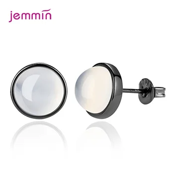 

Trendy Style 925 Sterling Silver Stud Earrings For Women Girls Simple Round Clear Zirconia Jewelry Moonstone Pendientes