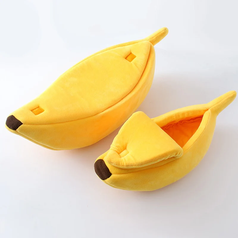 Funny Small Pet Bed Banana Shape Fluffy Warm Soft Plush Breathable Bed Banana Cat Litter Mat Bed K1
