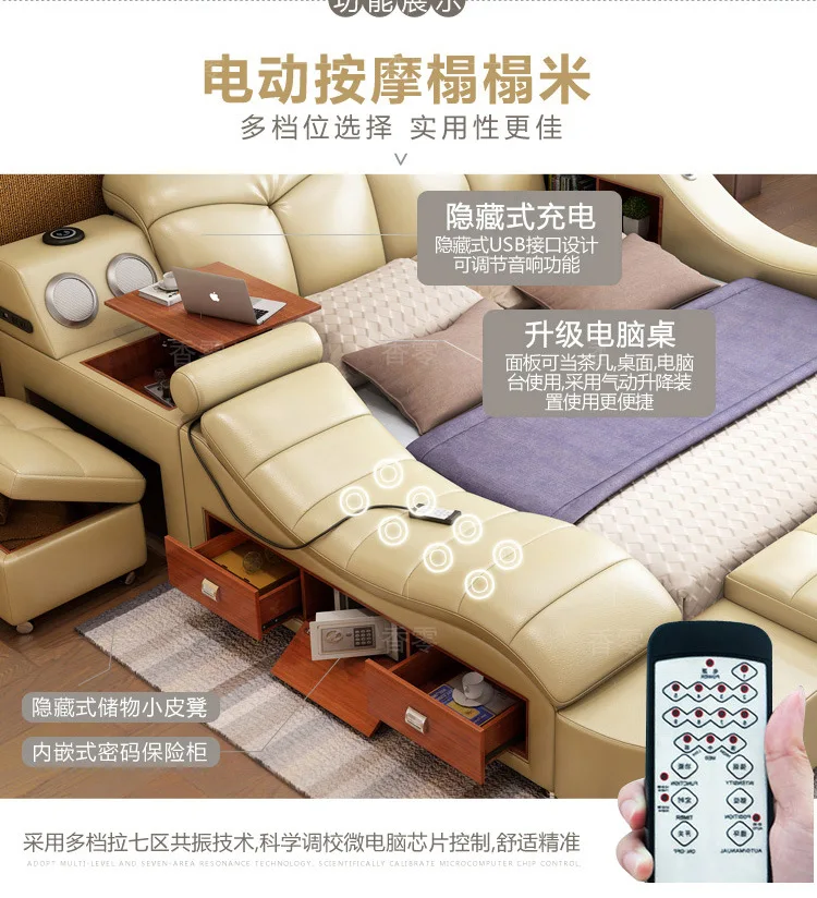 Real Genuine leather bed frame massage Soft Bed Home Bedroom Furniture camas lit muebles de dormitorio yatak mobilya quarto bett