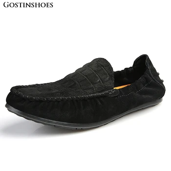 

Crocodile Leather Men Casual Shoes Penny Loafers Suede Leather Driver Moccasins Gommino Slip on Mens Zapatos Genuine Leather