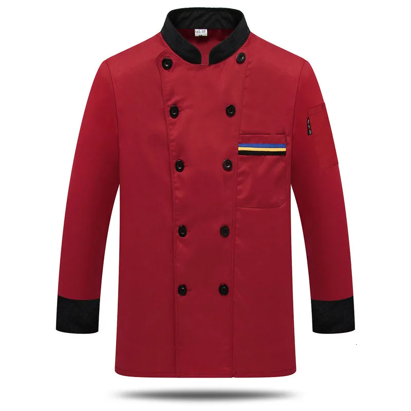 Мужская униформа шеф-повара, печать логотипов, высокое качество,, хлебобулочные изделия, обслуживание, топы, одежда - Цвет: Red full sleeve