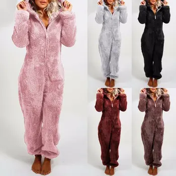 

2020 New Pajamas Nightgown Women's Winter Sleepwear Long Sleeves Plus Plush Thick Plush Jumpsuit Hooded Homewear Pajamas Robes