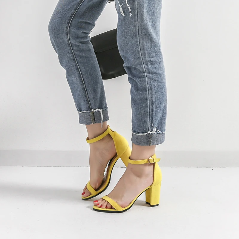 Г., женские летние классические мохнатые сандалии на высоком каблуке 8 см, 5 см, большие размеры 41 Женские повседневные сандалии на блочном каблуке женская желтая обувь